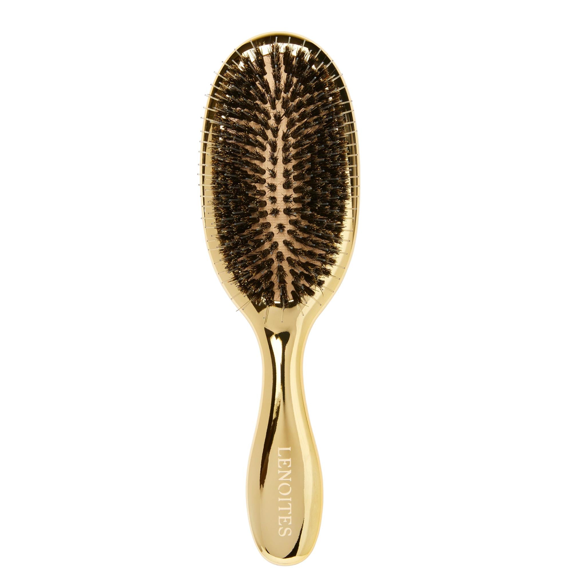 Wild Boar Hair Brush With Cleaning Tool, Gold