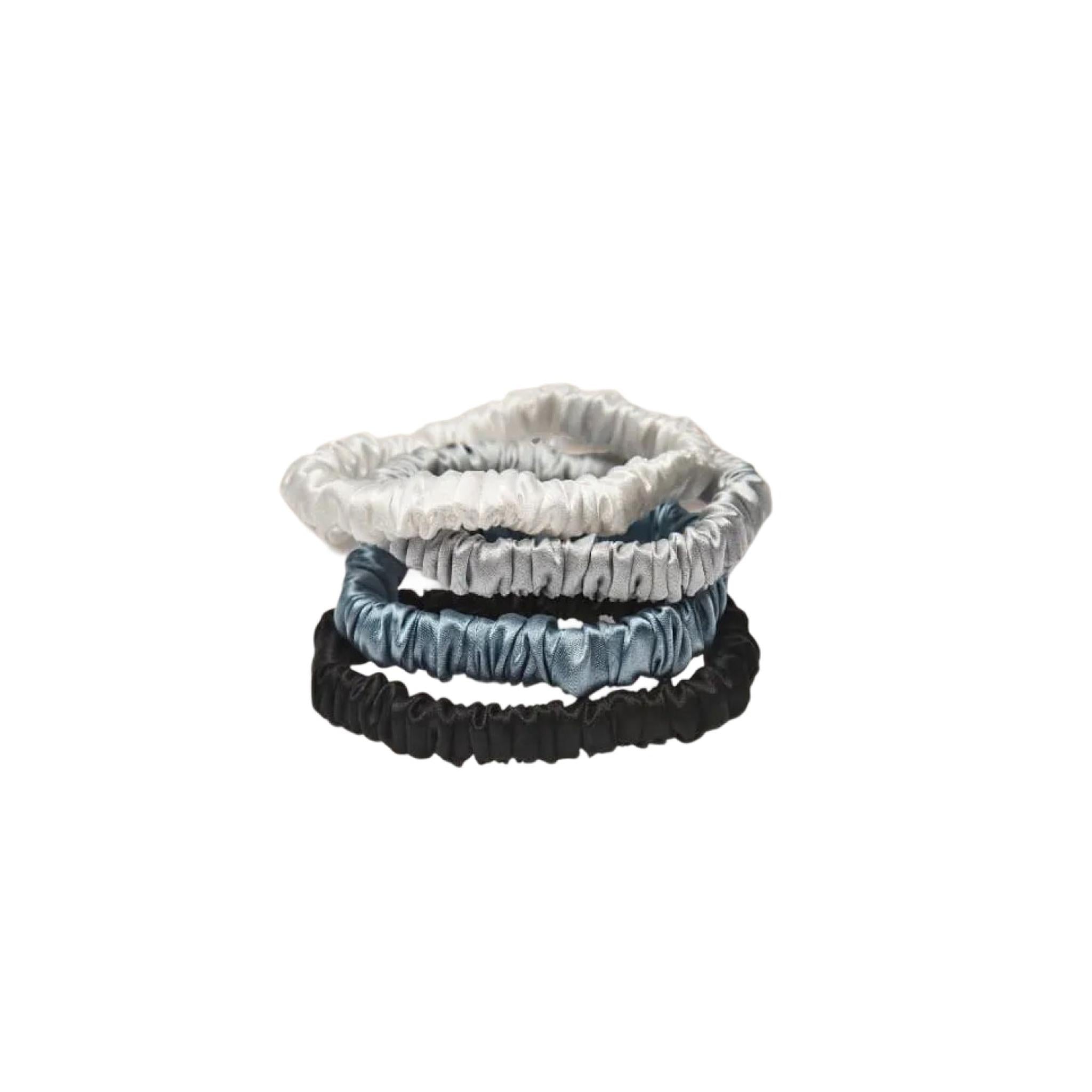 Mulberry Silk Skinny Scrunchies White, Light Grey, Blue, Black