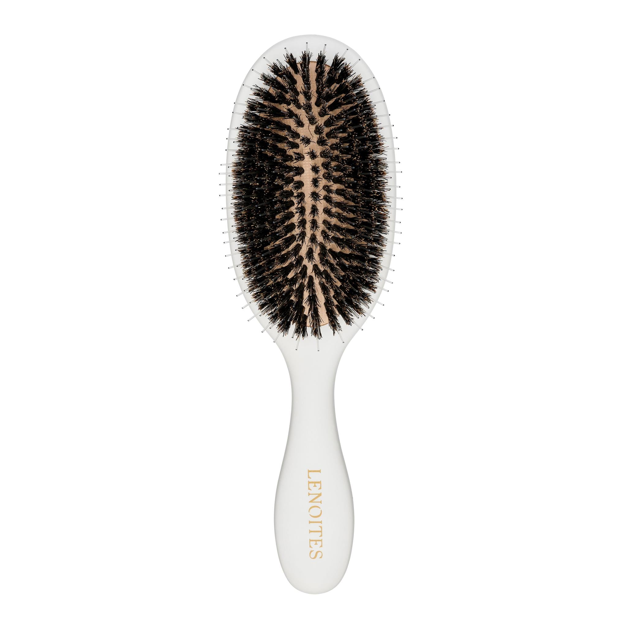 Wild Boar Hair Brush With Cleaning Tool, White